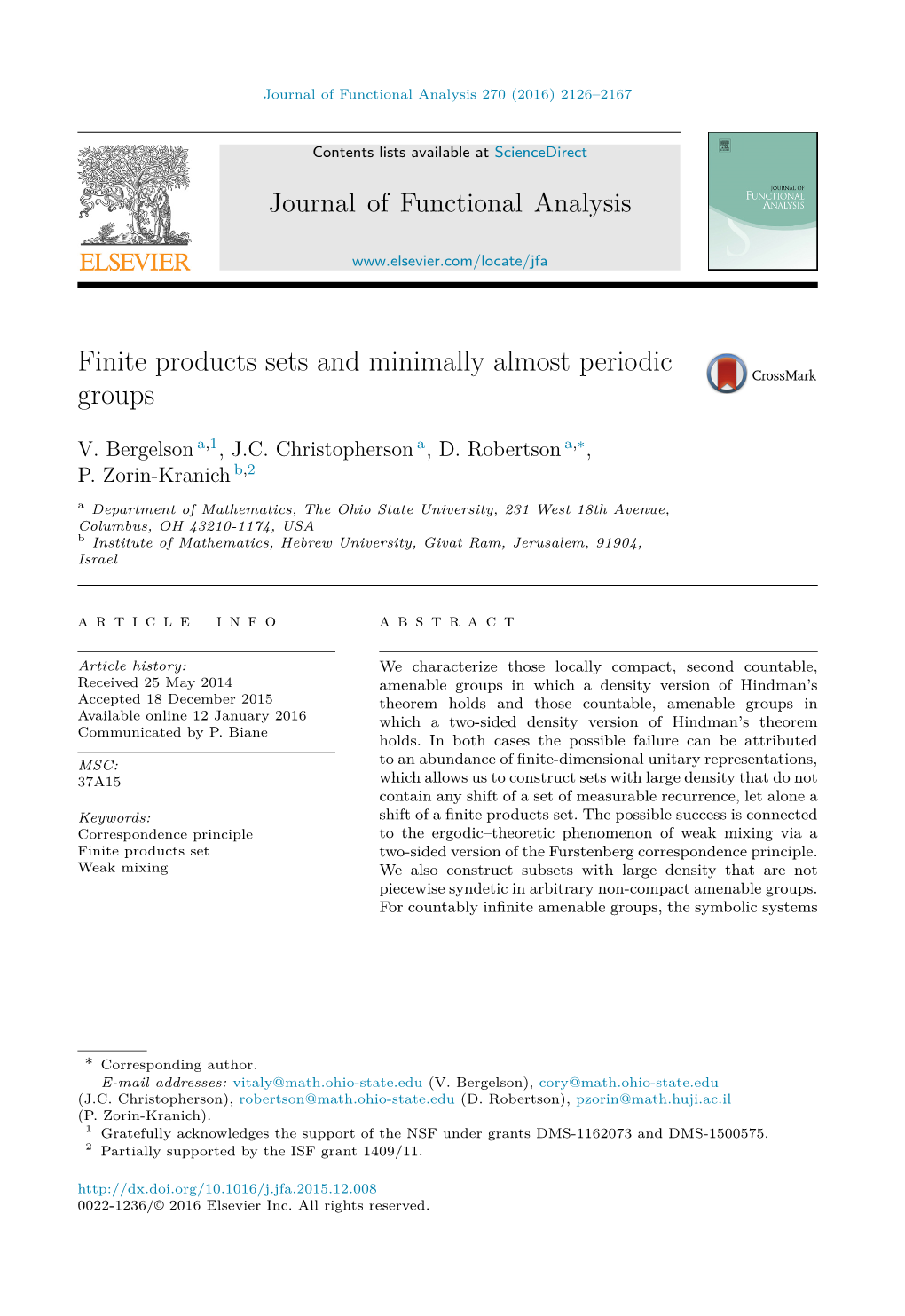 Finite Products Sets and Minimally Almost Periodic Groups