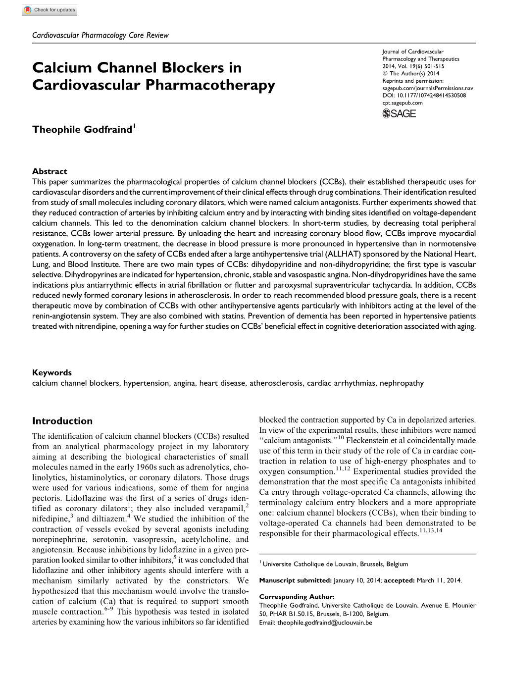 Calcium Channel Blockers in Cardiovascular Pharmacotherapy