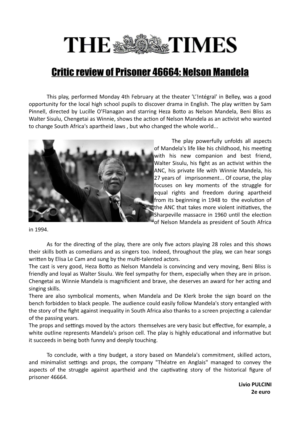 Critic Review of Prisoner 46664: Nelson Mandela