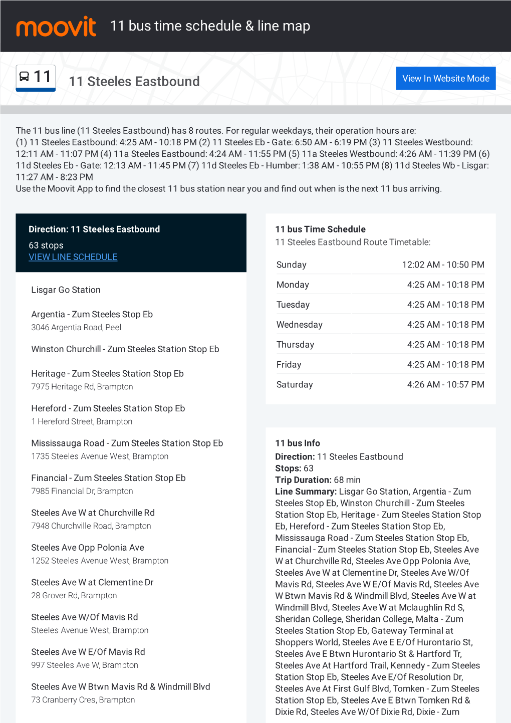 11 Bus Time Schedule & Line Route