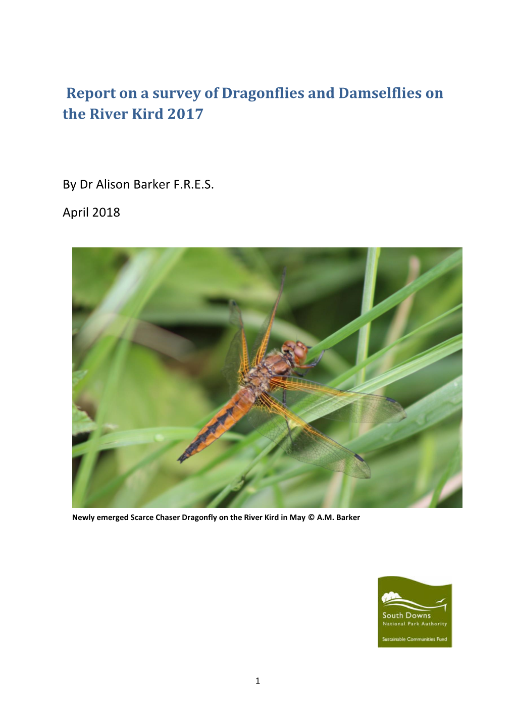 Report on a Survey of Dragonflies and Damselflies on the River Kird 2017