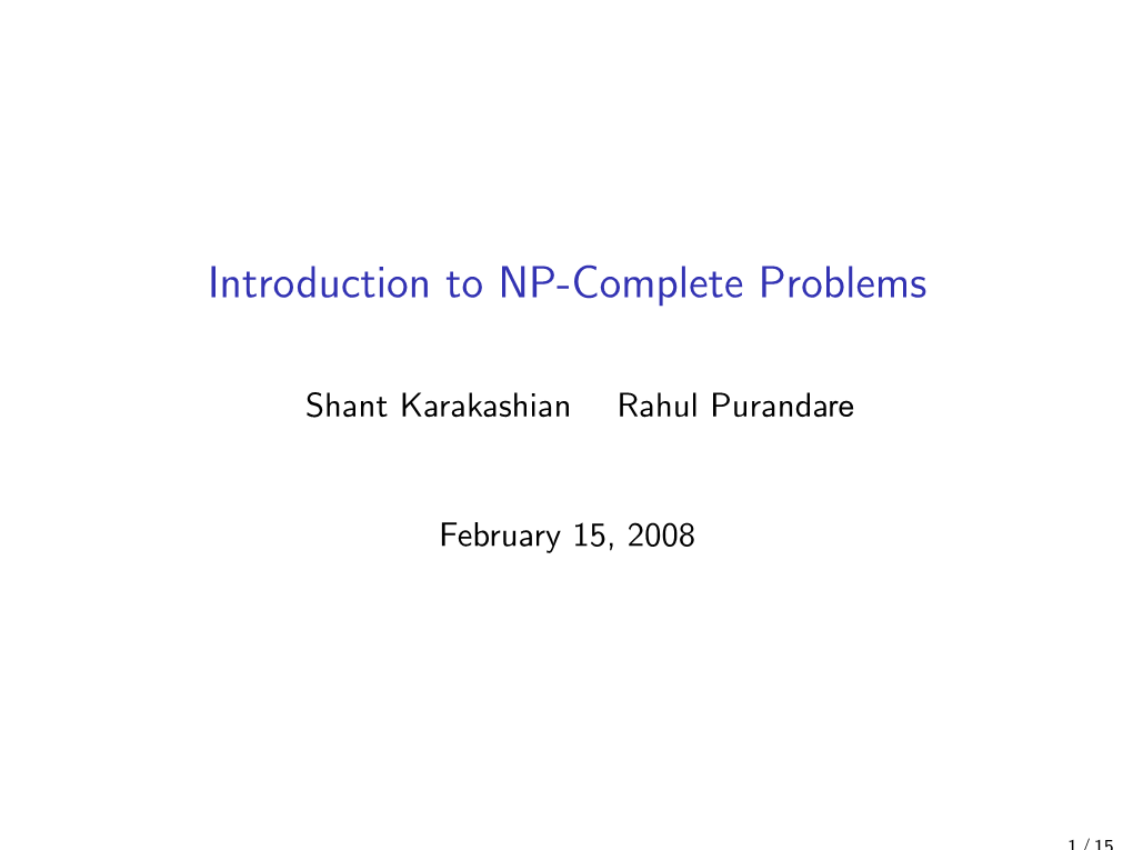 Discussion of NP Completeness