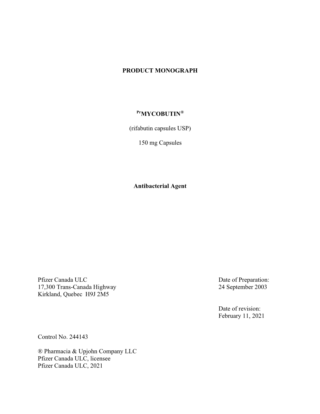 PRODUCT MONOGRAPH Prmycobutin