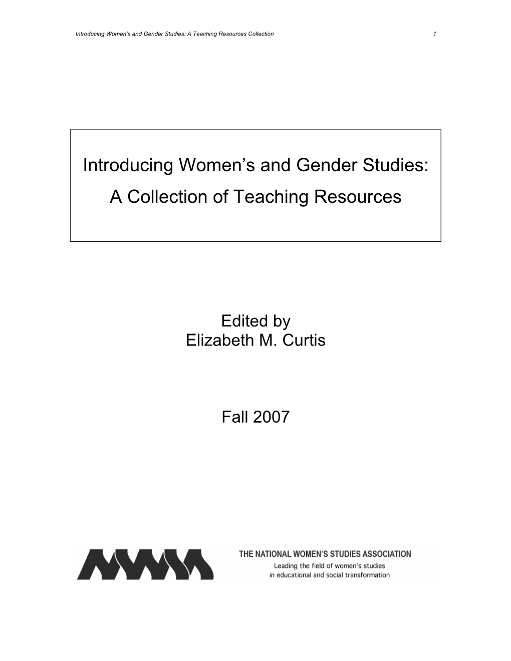 Introducing Women's and Gender Studies: a Collection of Teaching