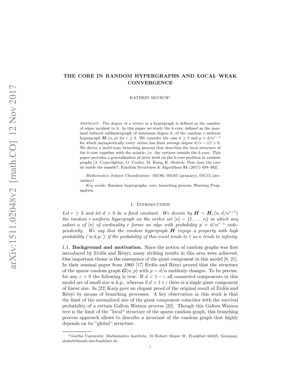 The Core in Random Hypergraphs and Local Weak Convergence 3