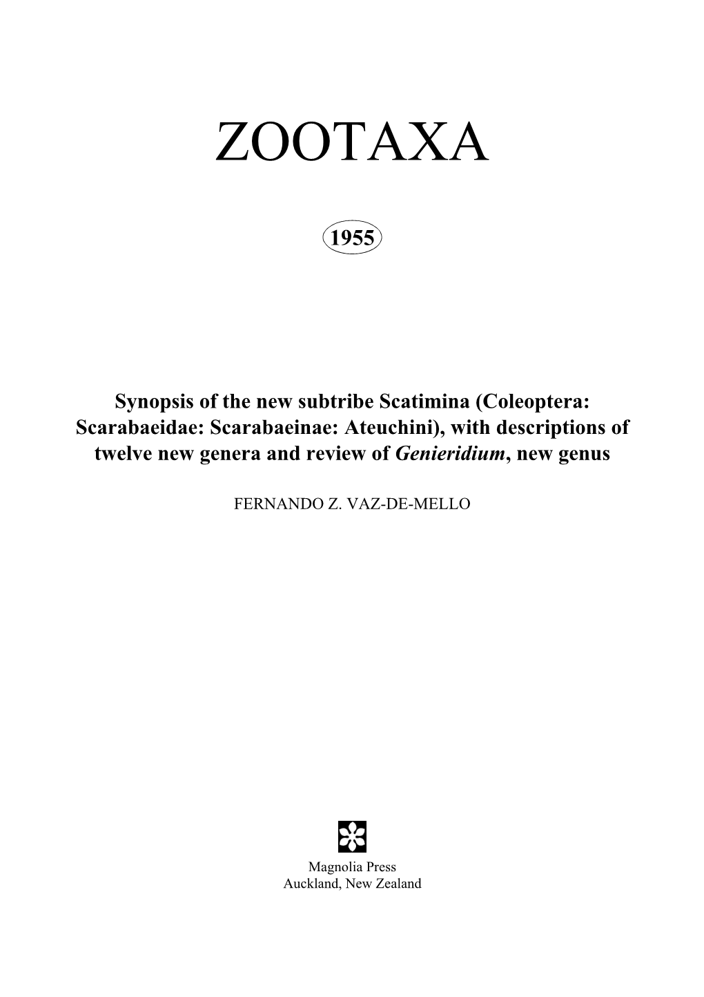 Zootaxa, Synopsis of the New Subtribe Scatimina (Coleoptera