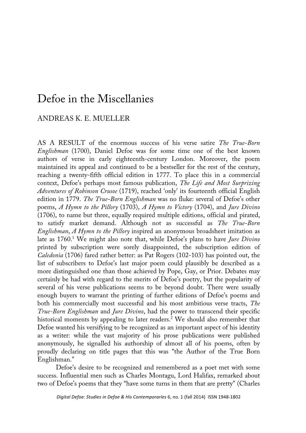 Defoe in the Miscellanies