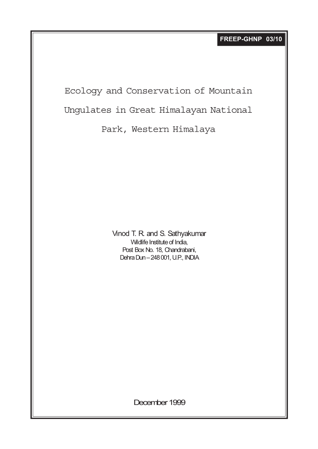 Ecology and Conservation of Mountain Ungulates in Great Himalayan National Park, Western Himalaya