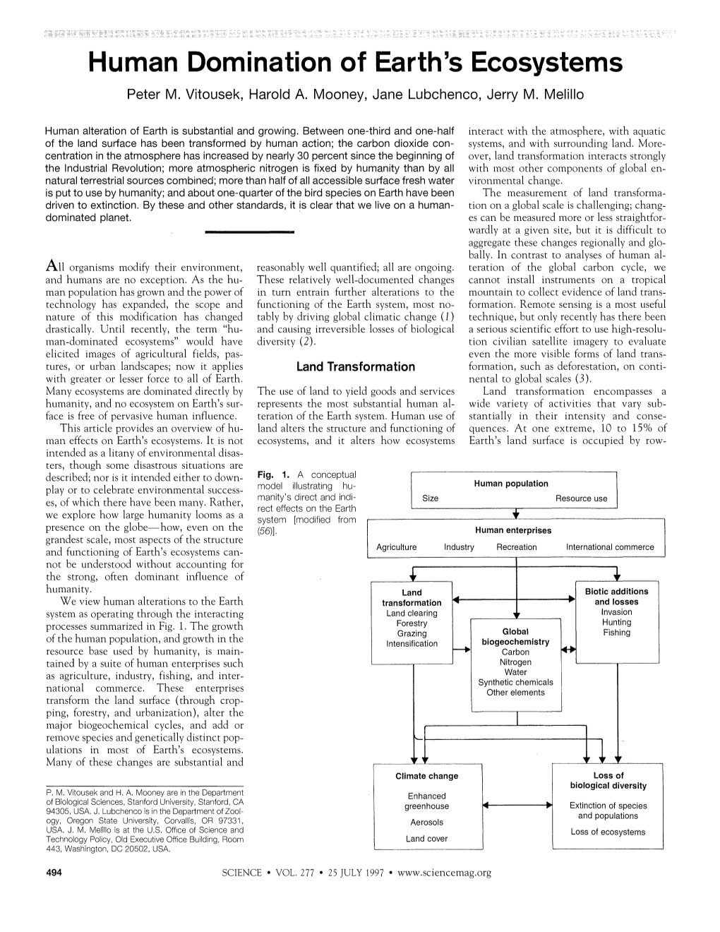 Human Domination of Earth's Ecosystems Peter M