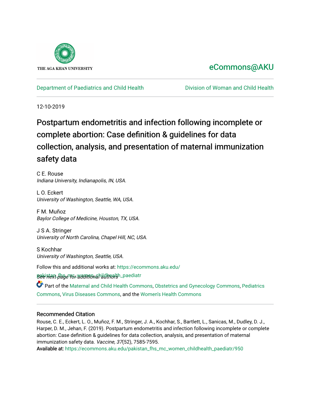 Postpartum Endometritis and Infection Following Incomplete Or Complete