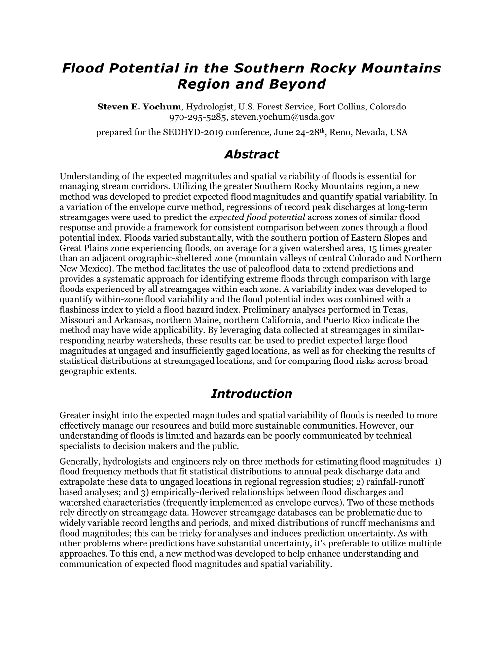 Flood Potential in the Southern Rocky Mountains Region and Beyond