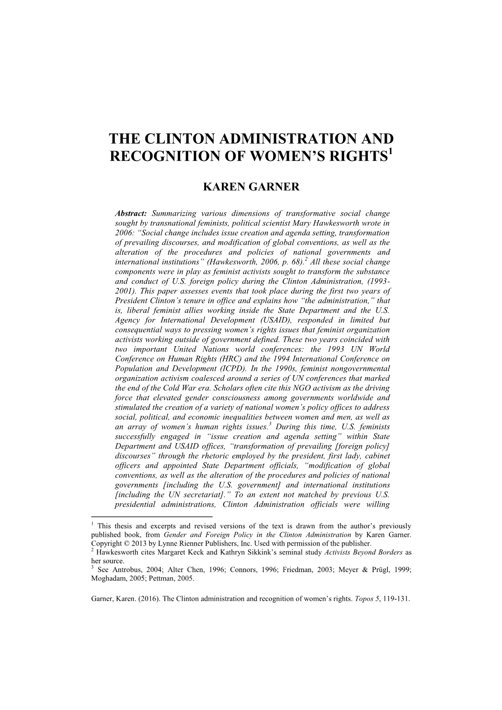 The Clinton Administration and Recognition of Women's