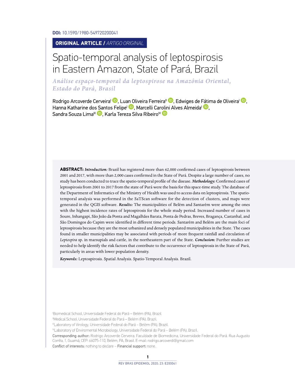 Spatio-Temporal Analysis of Leptospirosis in Eastern Amazon