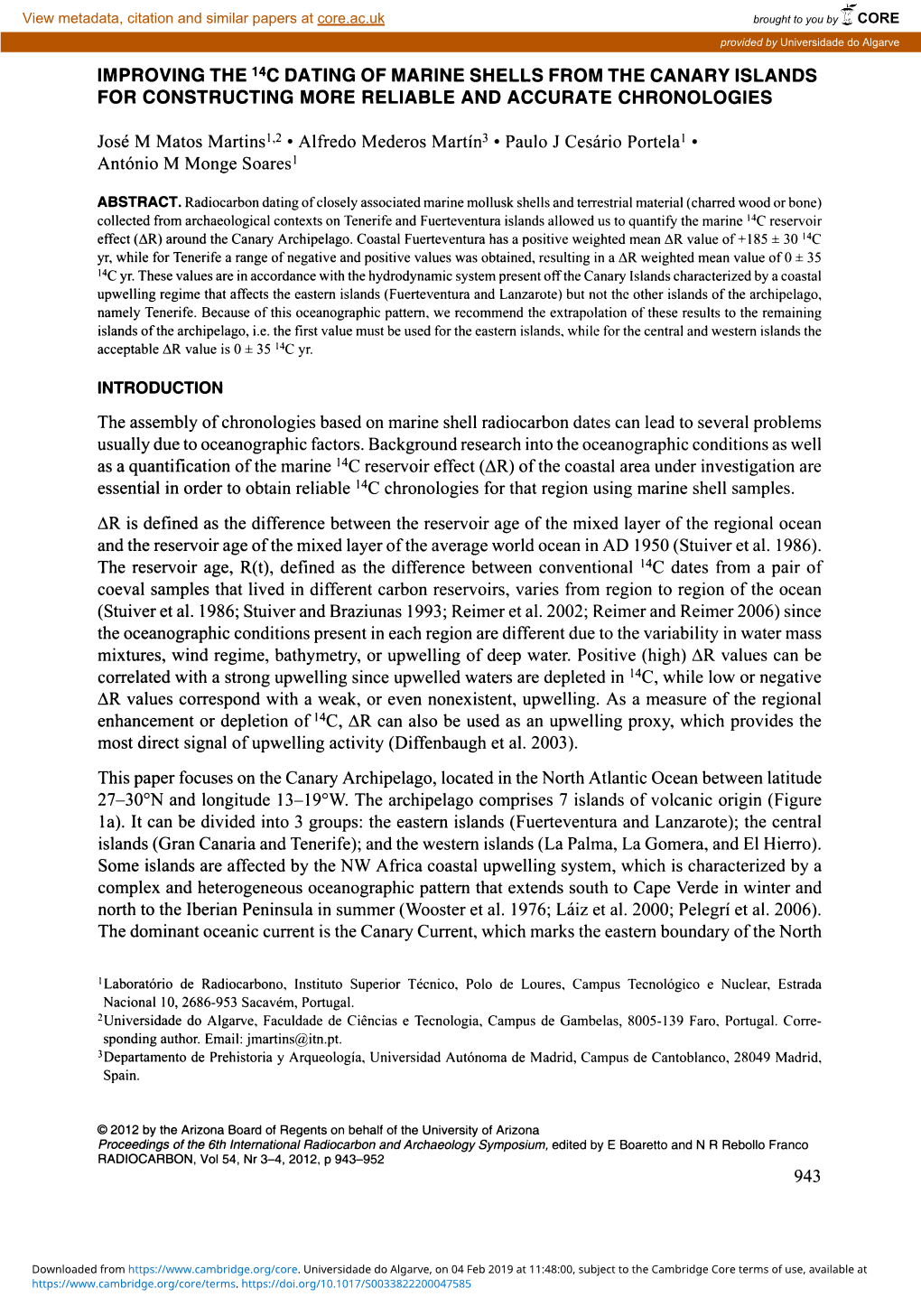 Improving the 1 4 C Dating of Marine Shells from The