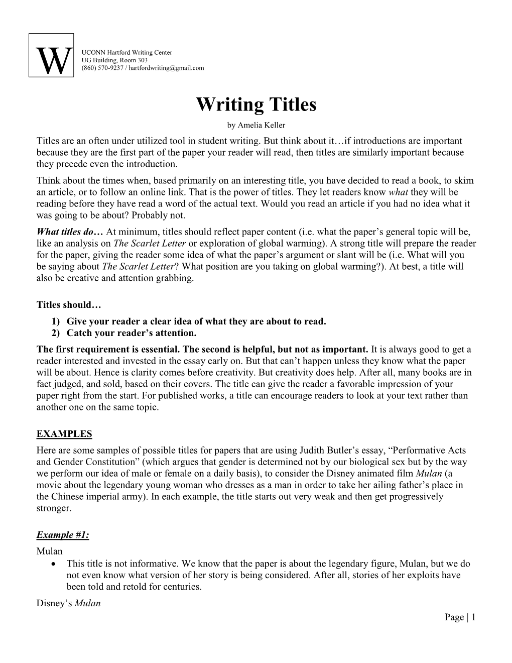 Writing Titles by Amelia Keller Titles Are an Often Under Utilized Tool in Student Writing