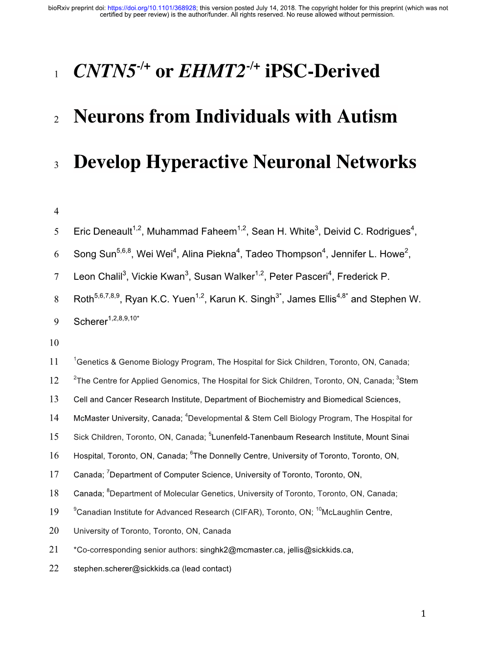 CNTN5-/+ Or EHMT2-/+ Ipsc-Derived Neurons from Individuals With