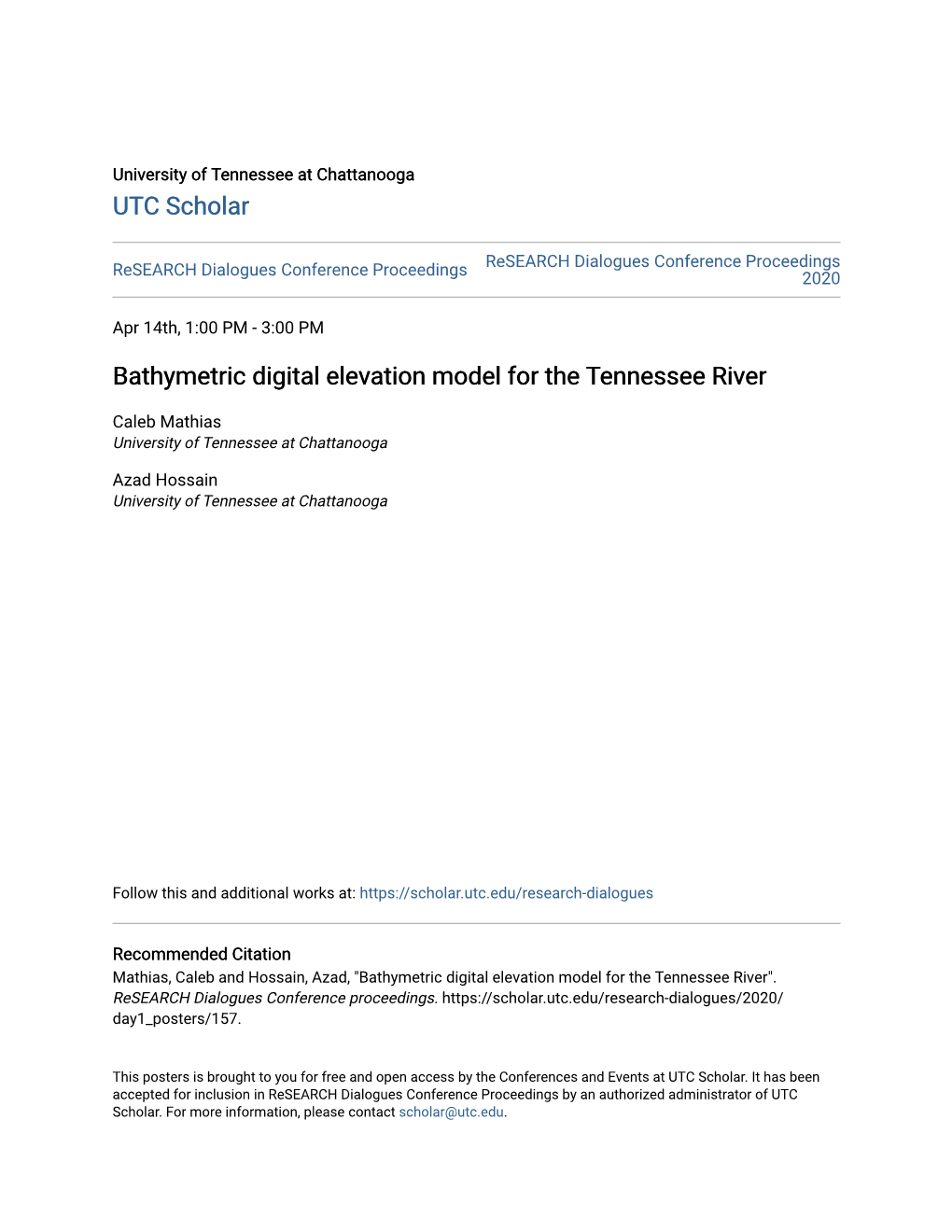 Bathymetric Digital Elevation Model for the Tennessee River