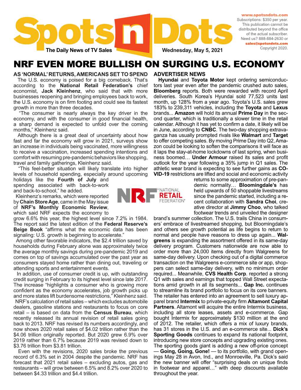 NRF EVEN MORE BULLISH on SURGING U.S. ECONOMY AS ‘NORMAL’ RETURNS, AMERICANS SET to SPEND ADVERTISER NEWS the U.S