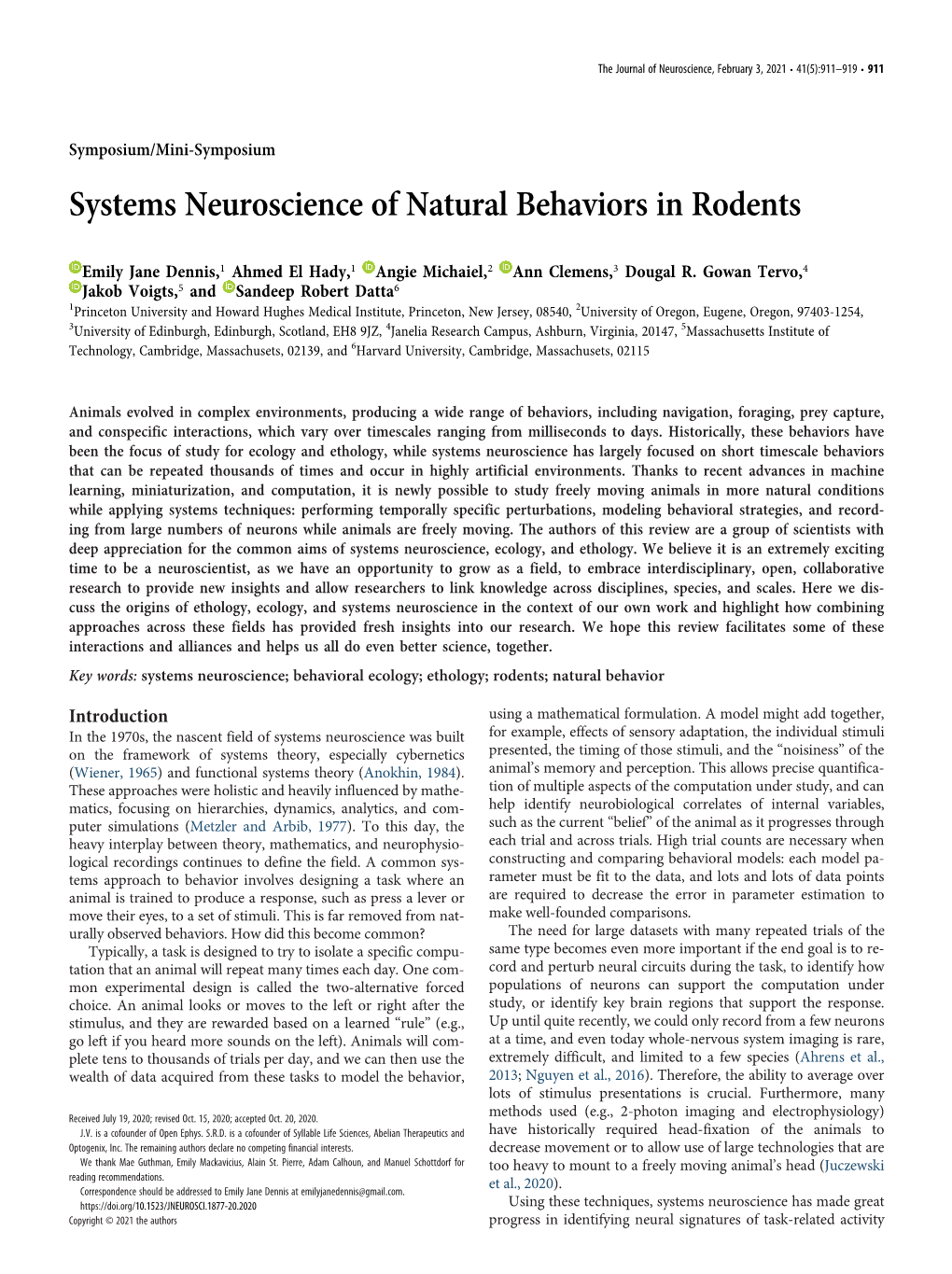 Systems Neuroscience of Natural Behaviors in Rodents