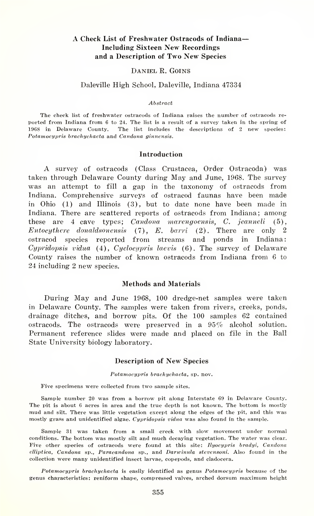 Proceedings of the Indiana Academy of Science