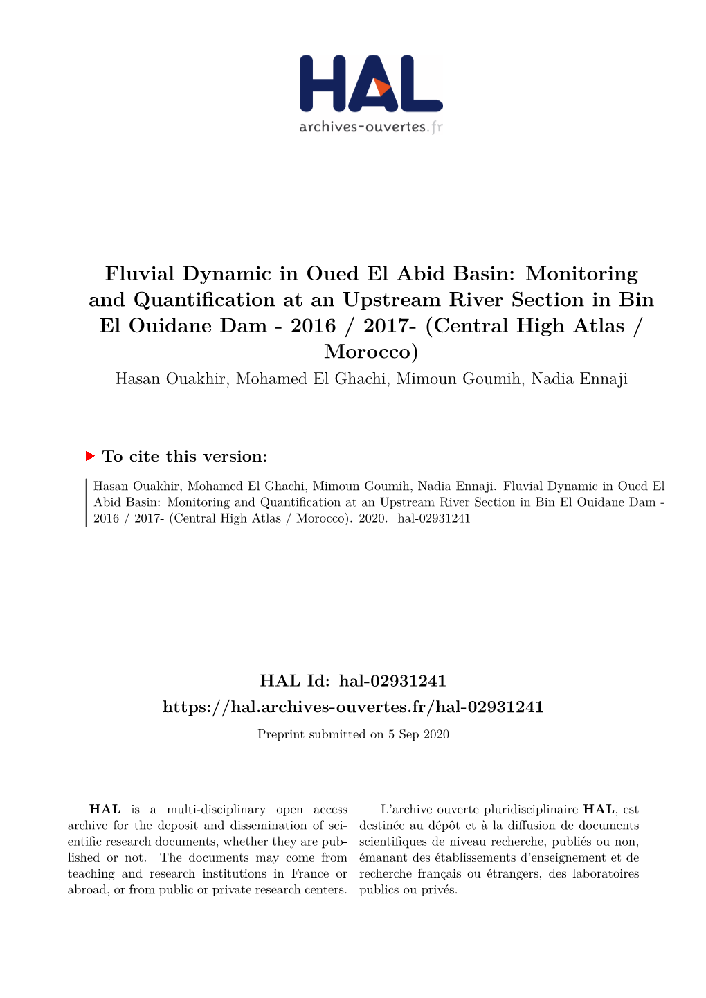 Fluvial Dynamic in Oued El Abid Basin