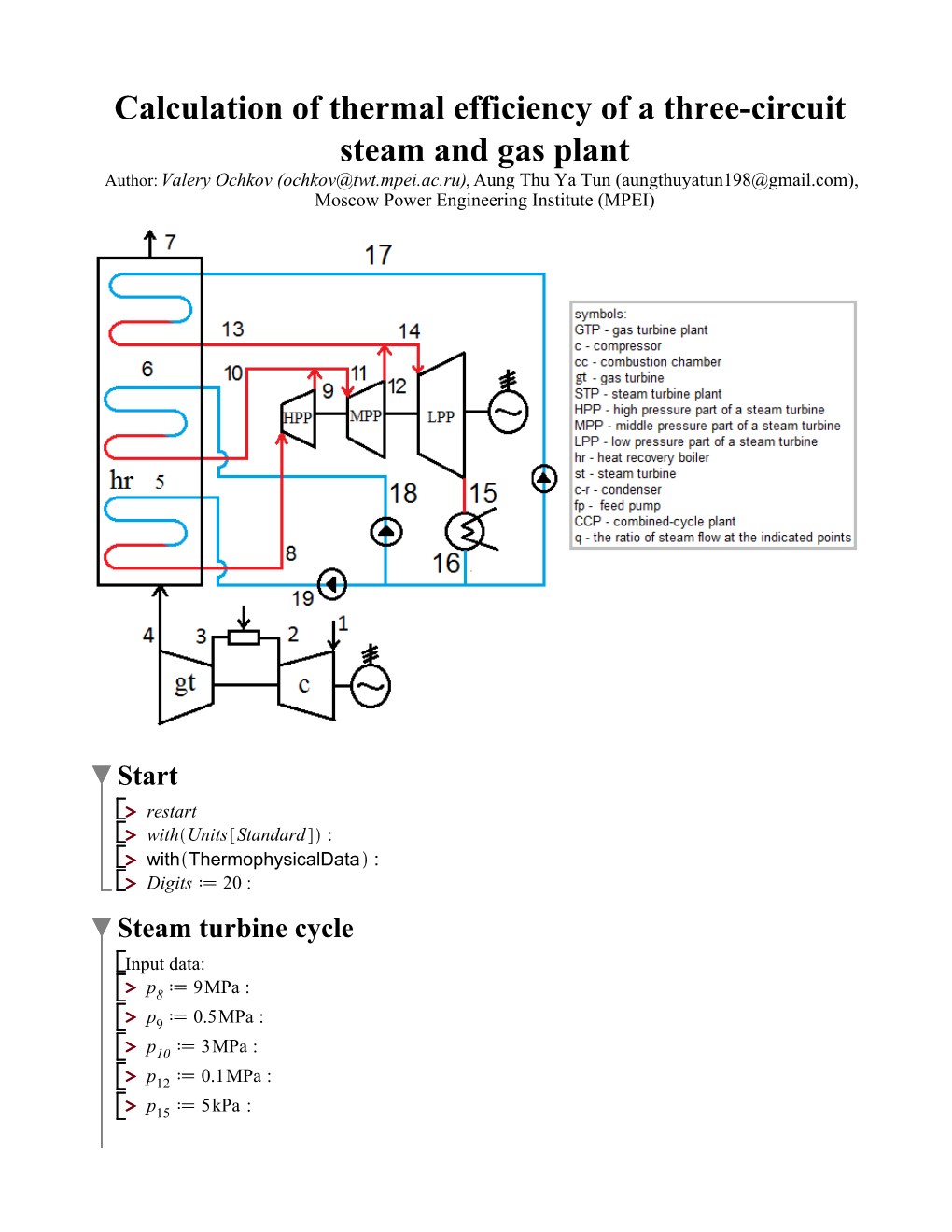 Calculation of Thermal Efficiency of a Three-Circuit Steam and Gas Plant