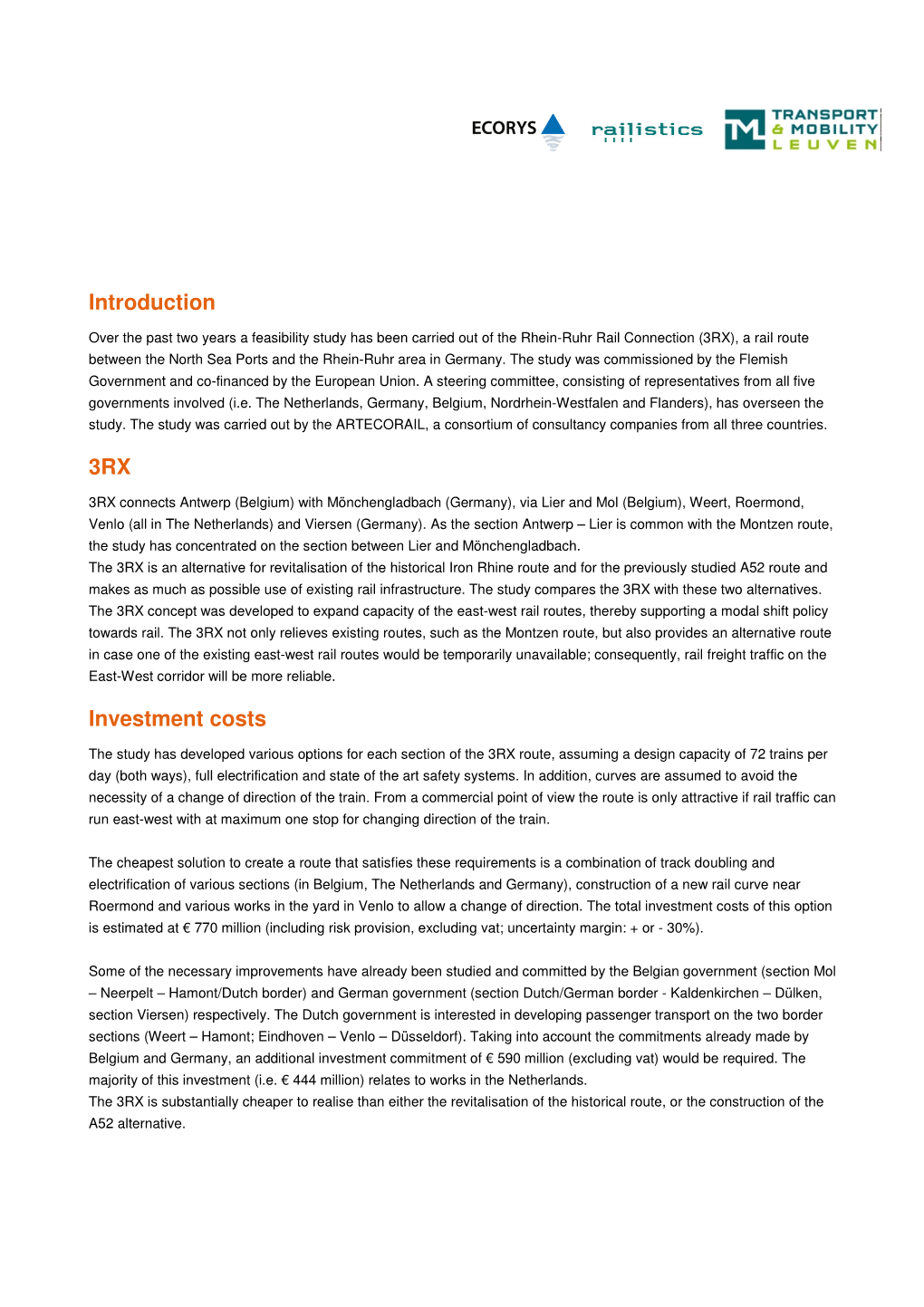 Introduction 3RX Investment Costs