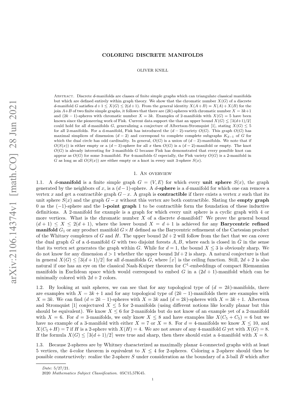 Coloring Discrete Manifolds