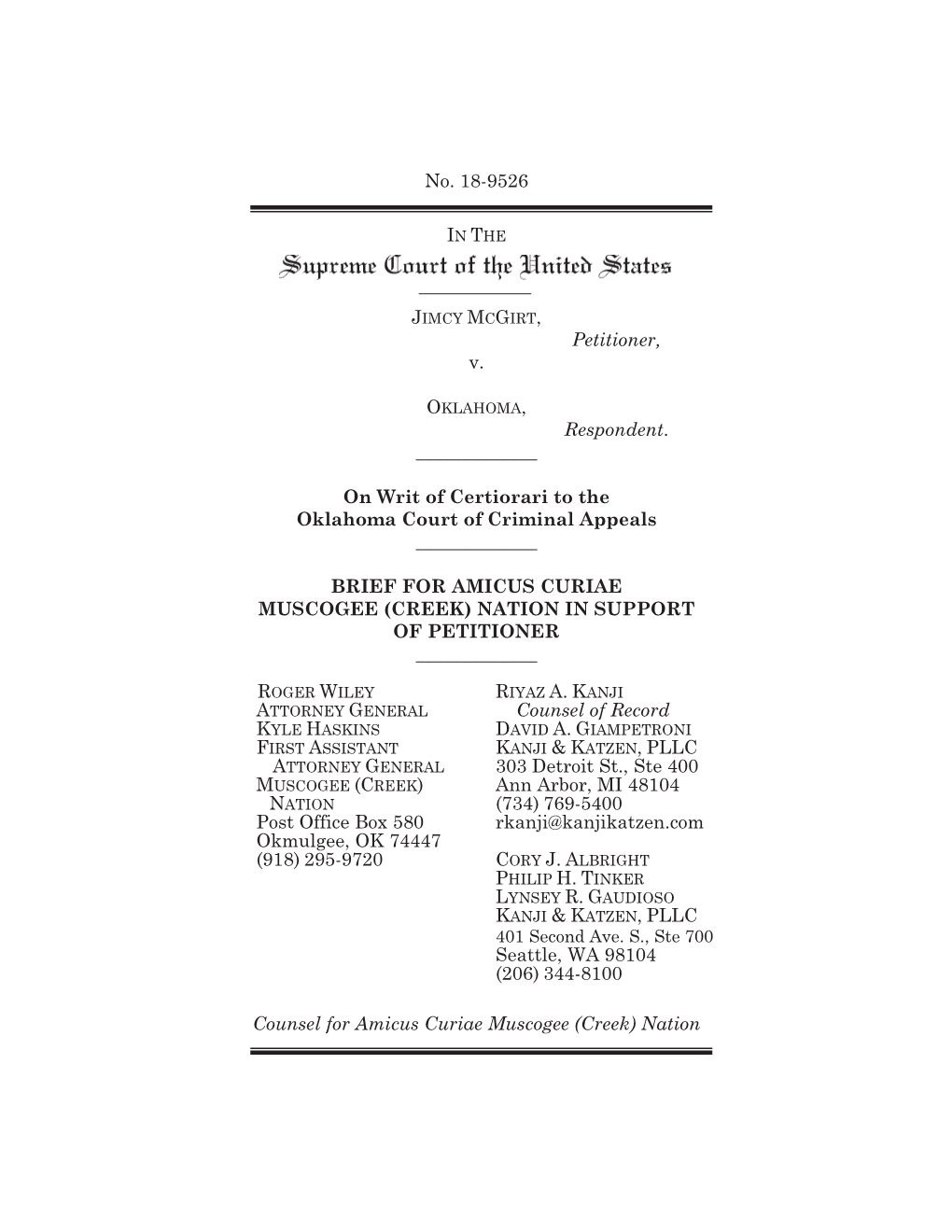 Muscogee (Creek) Nation in Support of Petitioner ______