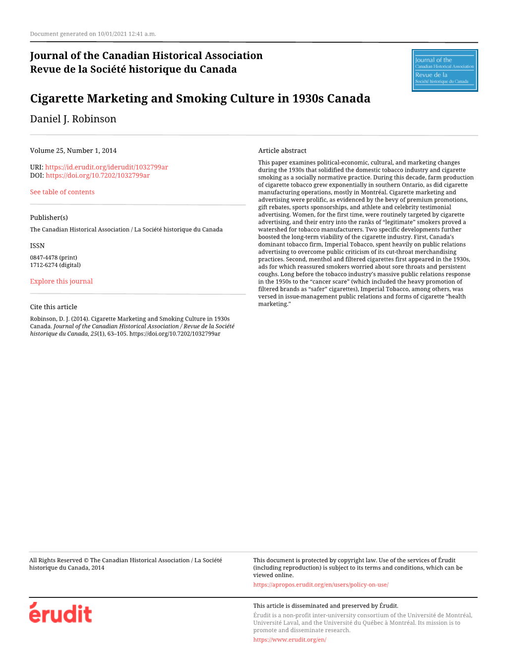 Cigarette Marketing and Smoking Culture in 1930S Canada Daniel J