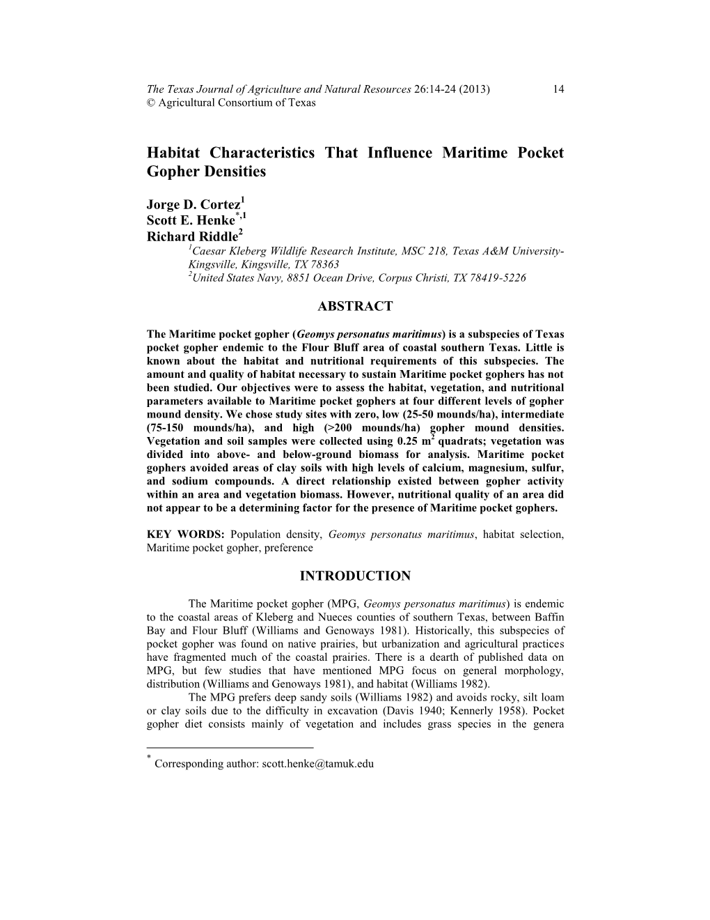 Habitat Characteristics That Influence Maritime Pocket Gopher Densities