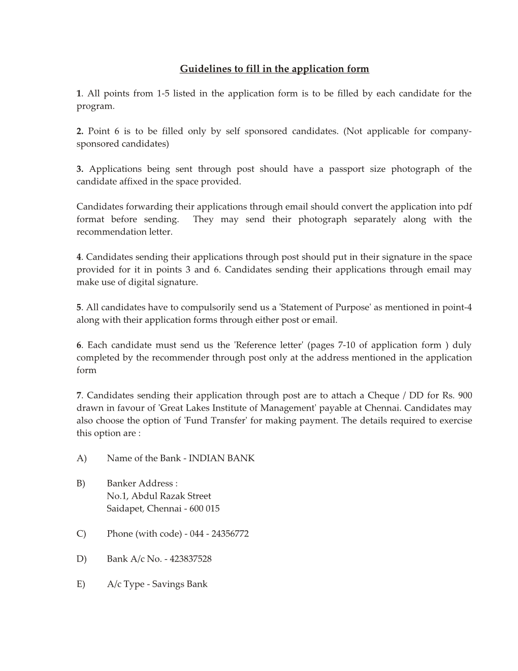 Guidelines to Fill in the Application Form