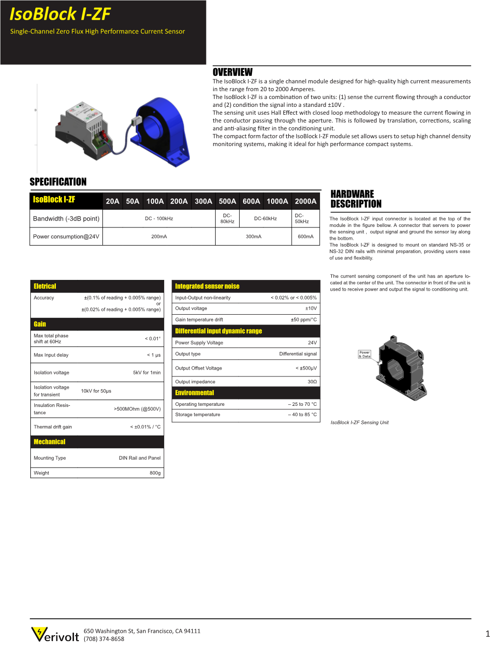 Isoblock I-ZF Single-Channel Zero Flux High Performance Current Sensor