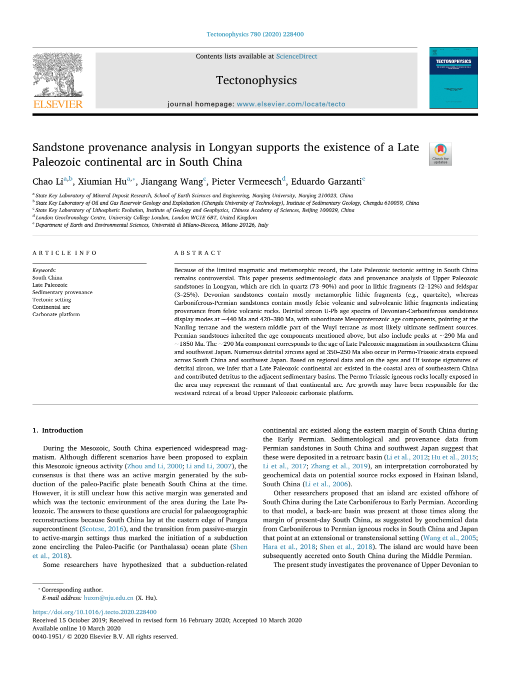 Sandstone Provenance Analysis in Longyan Supports the Existence Of