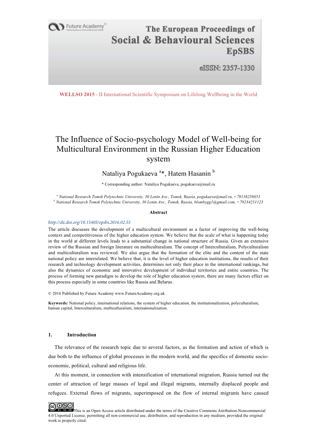 The Influence of Socio-Psychology Model of Well-Being for Multicultural Environment in the Russian Higher Education System