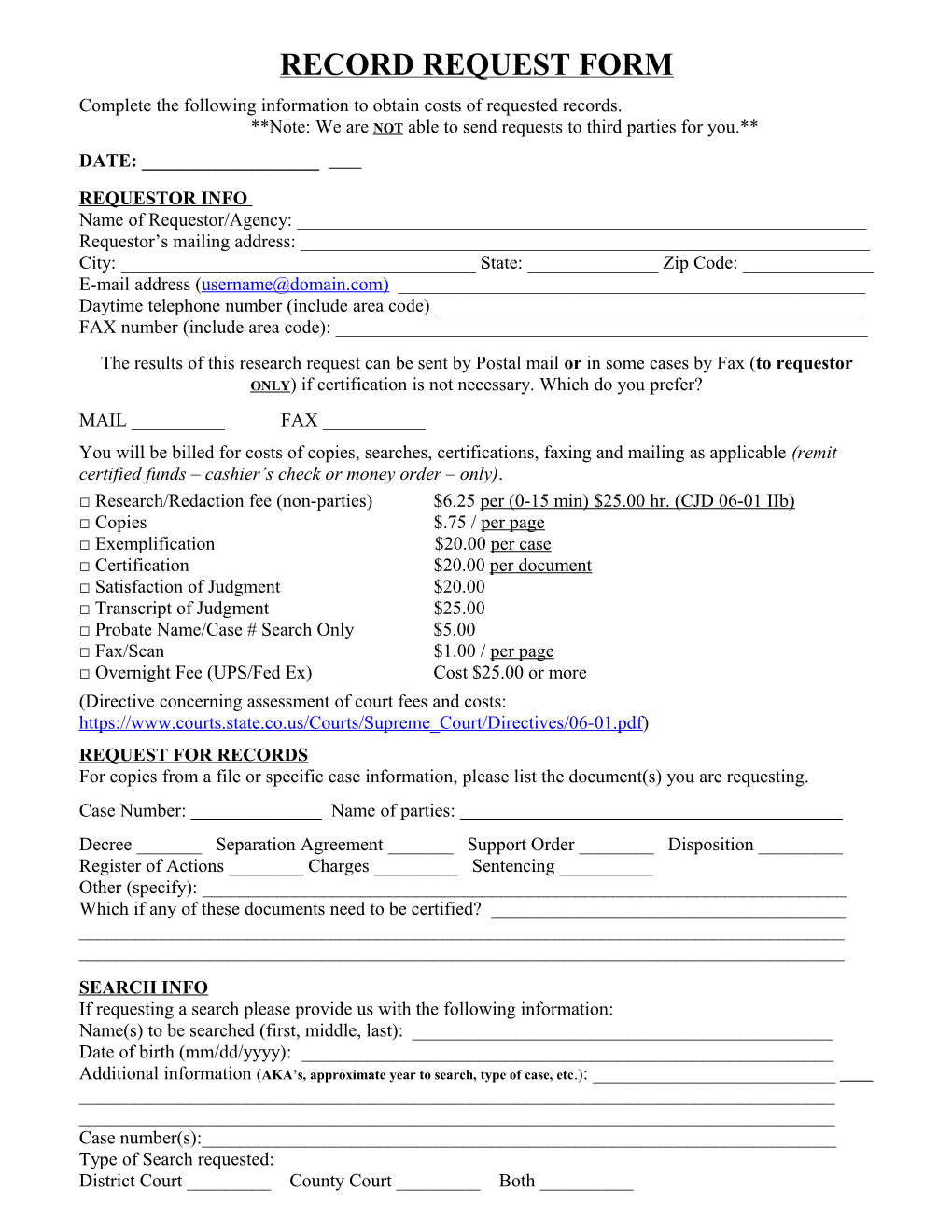 Record Request Form
