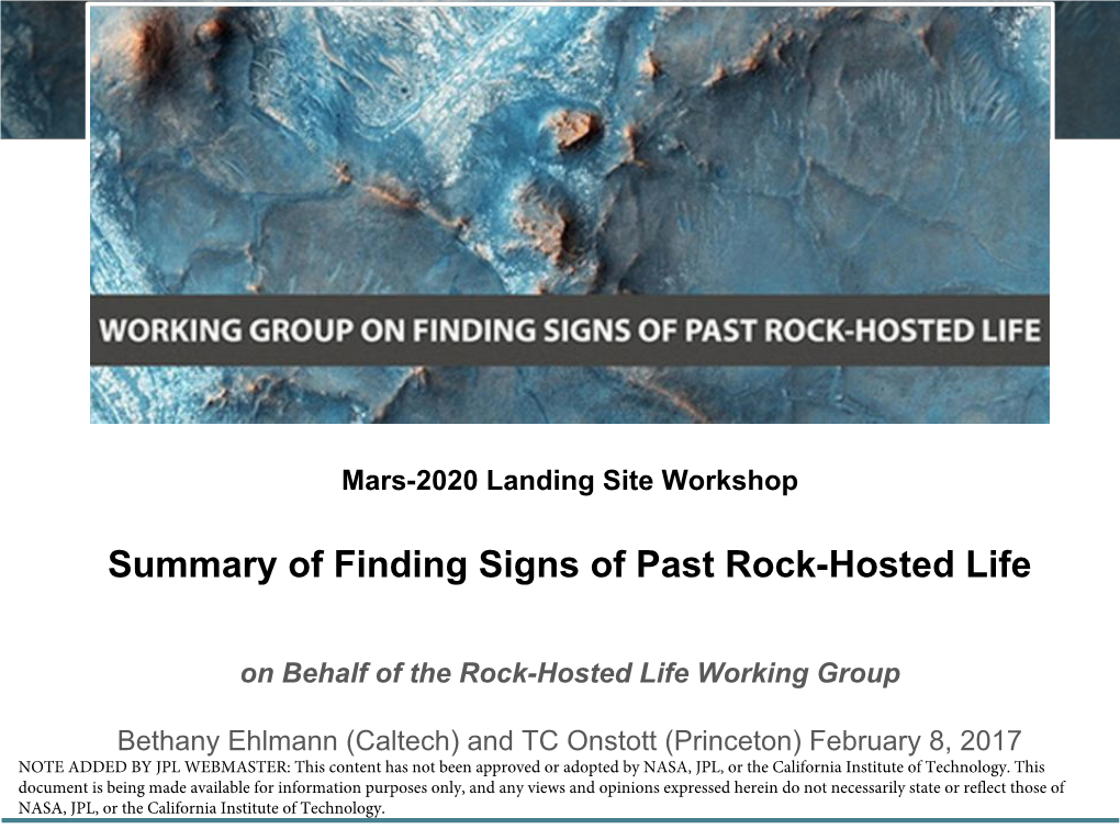 Summary of Finding Signs of Past Rock-Hosted Life