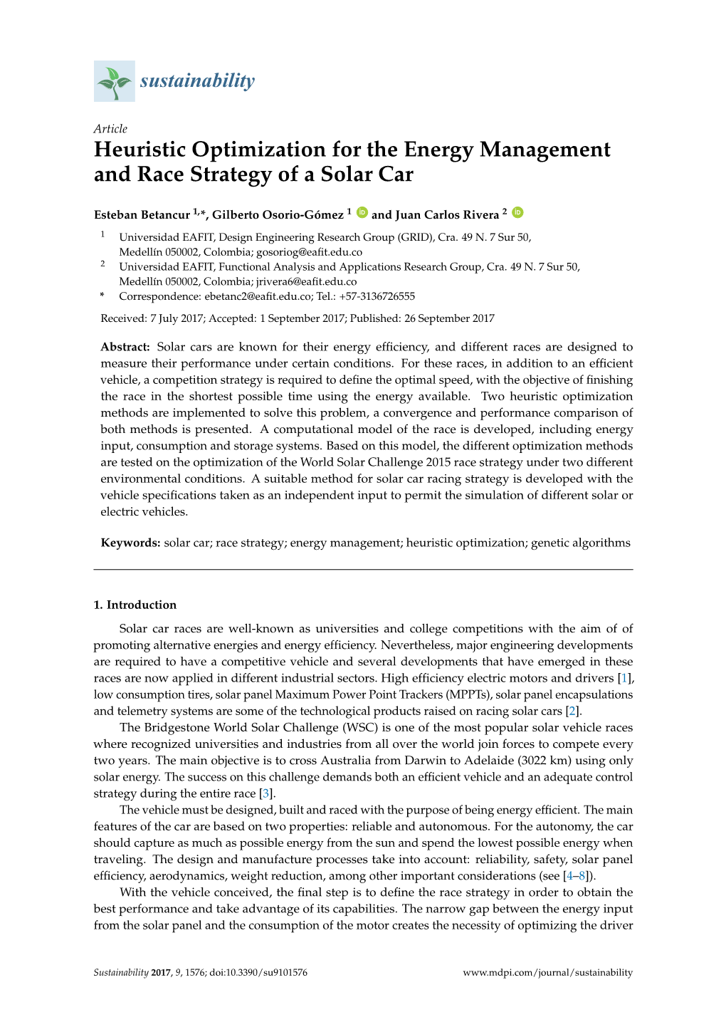 Heuristic Optimization for the Energy Management and Race Strategy of a Solar Car