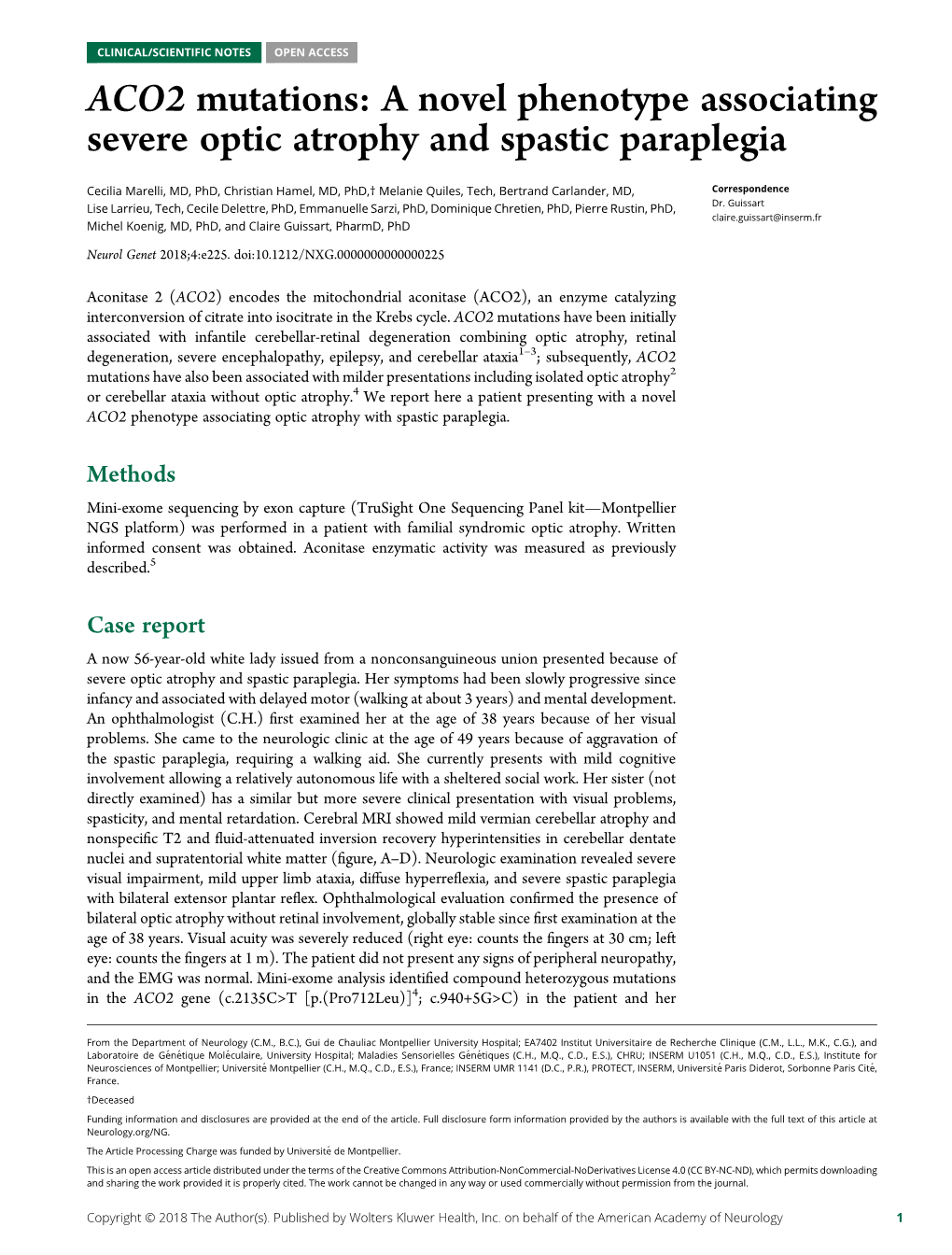 ACO2 Mutations: a Novel Phenotype Associating Severe Optic Atrophy and Spastic Paraplegia