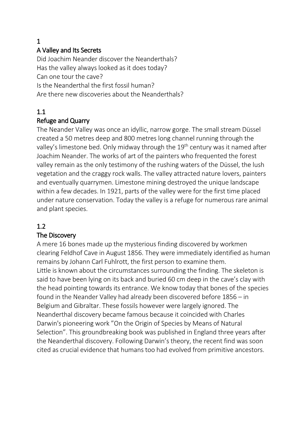 1 a Valley and Its Secrets Did Joachim Neander Discover the Neanderthals?