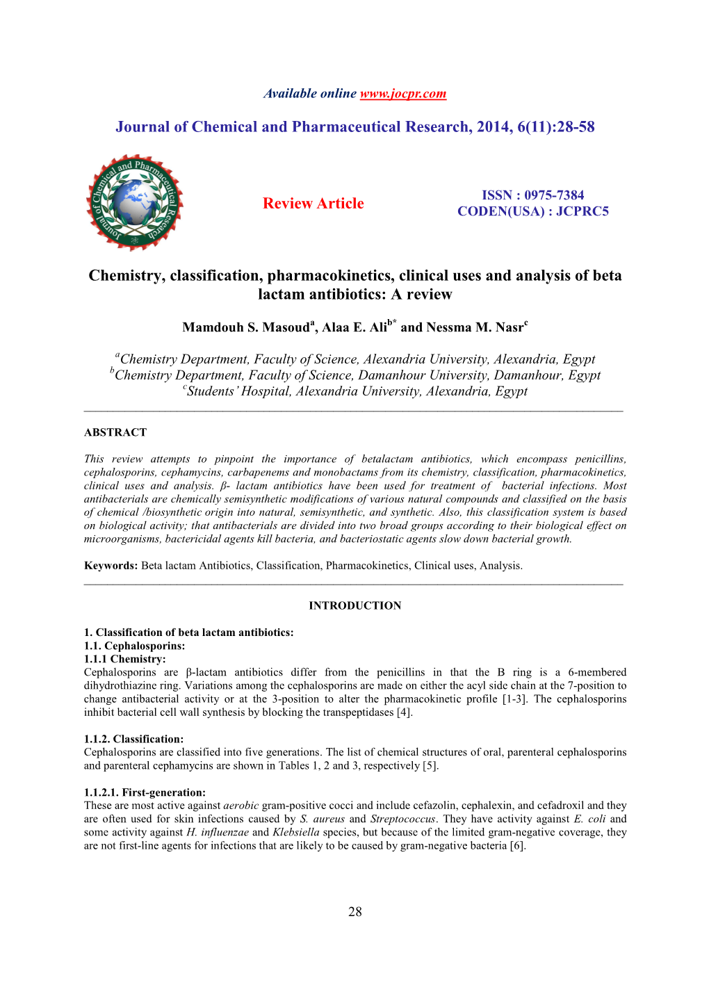 Chemistry Classification Pharmacokinetics Clinical Uses And