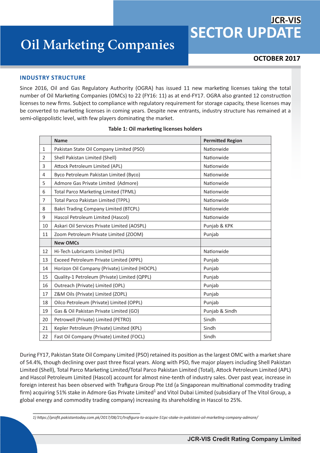 SECTOR UPDATE Oil Marketing Companies OCTOBER 2017