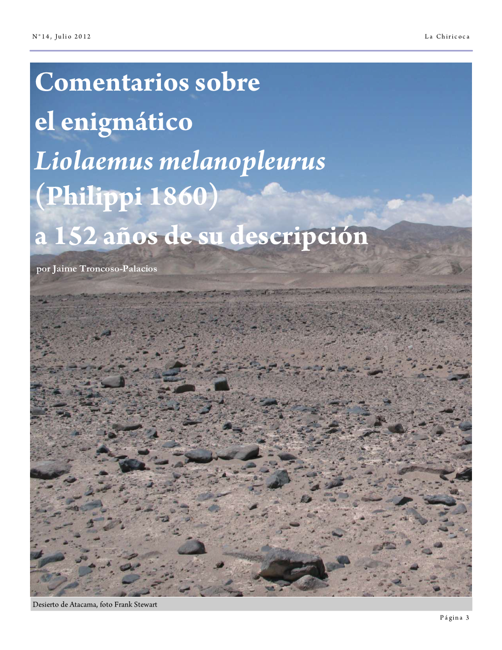 Comentarios Sobre El Enigmático Liolaemus Melanopleurus (Philippi