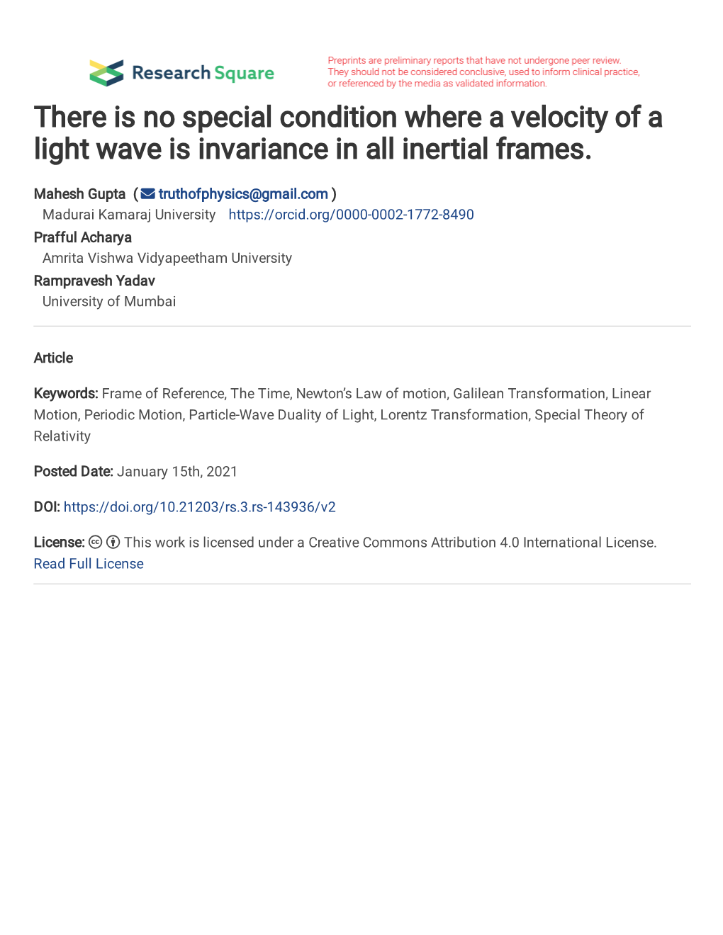 There Is No Special Condition Where a Velocity of a Light Wave Is Invariance in All Inertial Frames