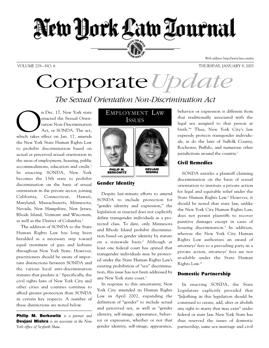 Corporateupdate the Sexual Orientation Non-Discrimination Act