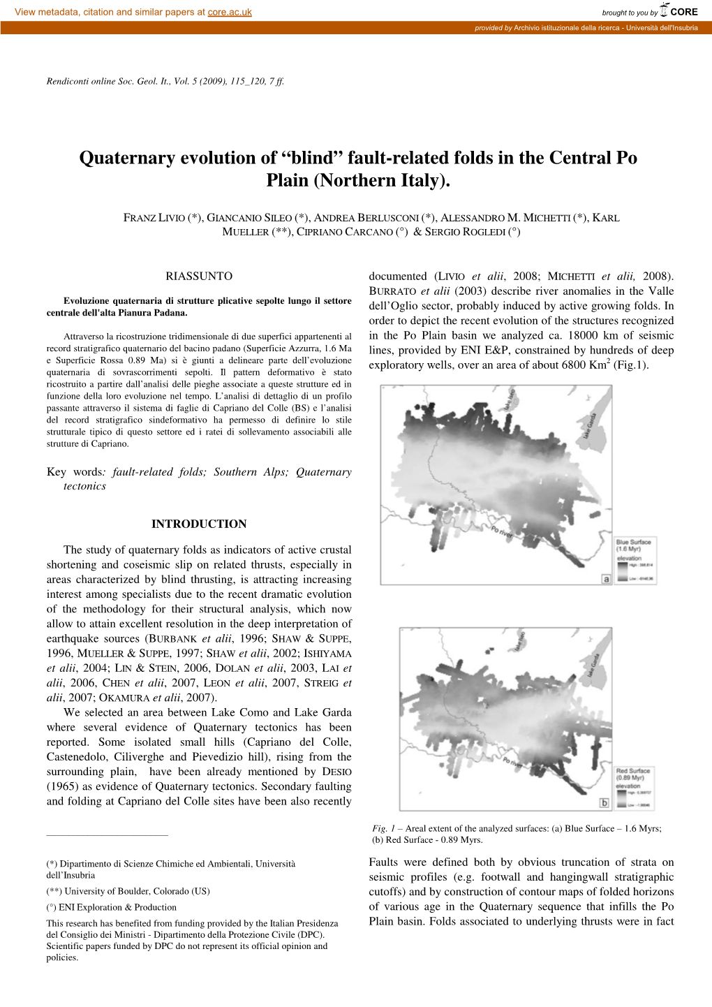 Quaternary Evolution of “Blind” Fault-Related Folds in the Central Po Plain (Northern Italy)