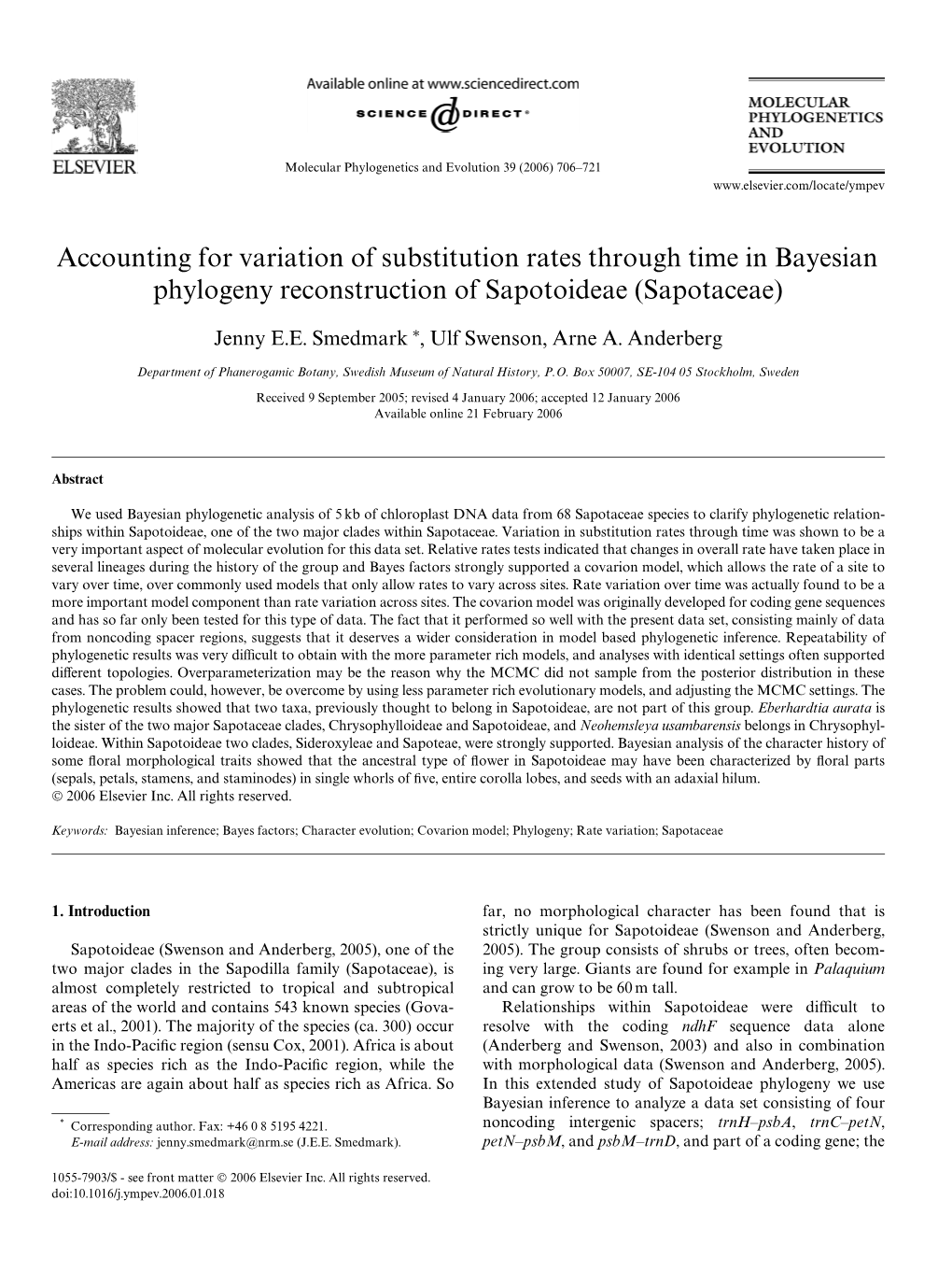 Accounting for Variation of Substitution Rates Through Time in Bayesian Phylogeny Reconstruction of Sapotoideae (Sapotaceae)