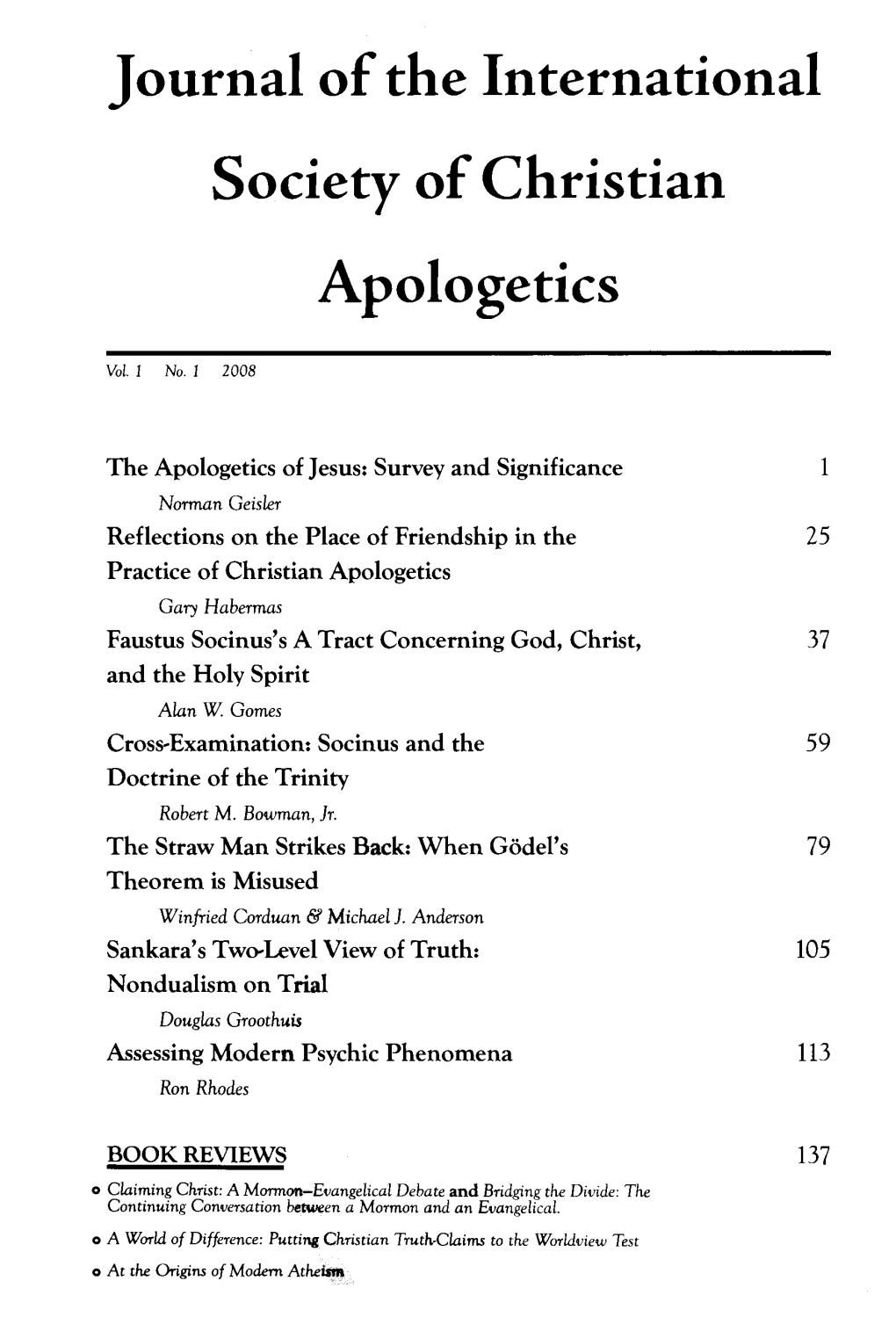 Journal of the International Society of Christian Apologetics