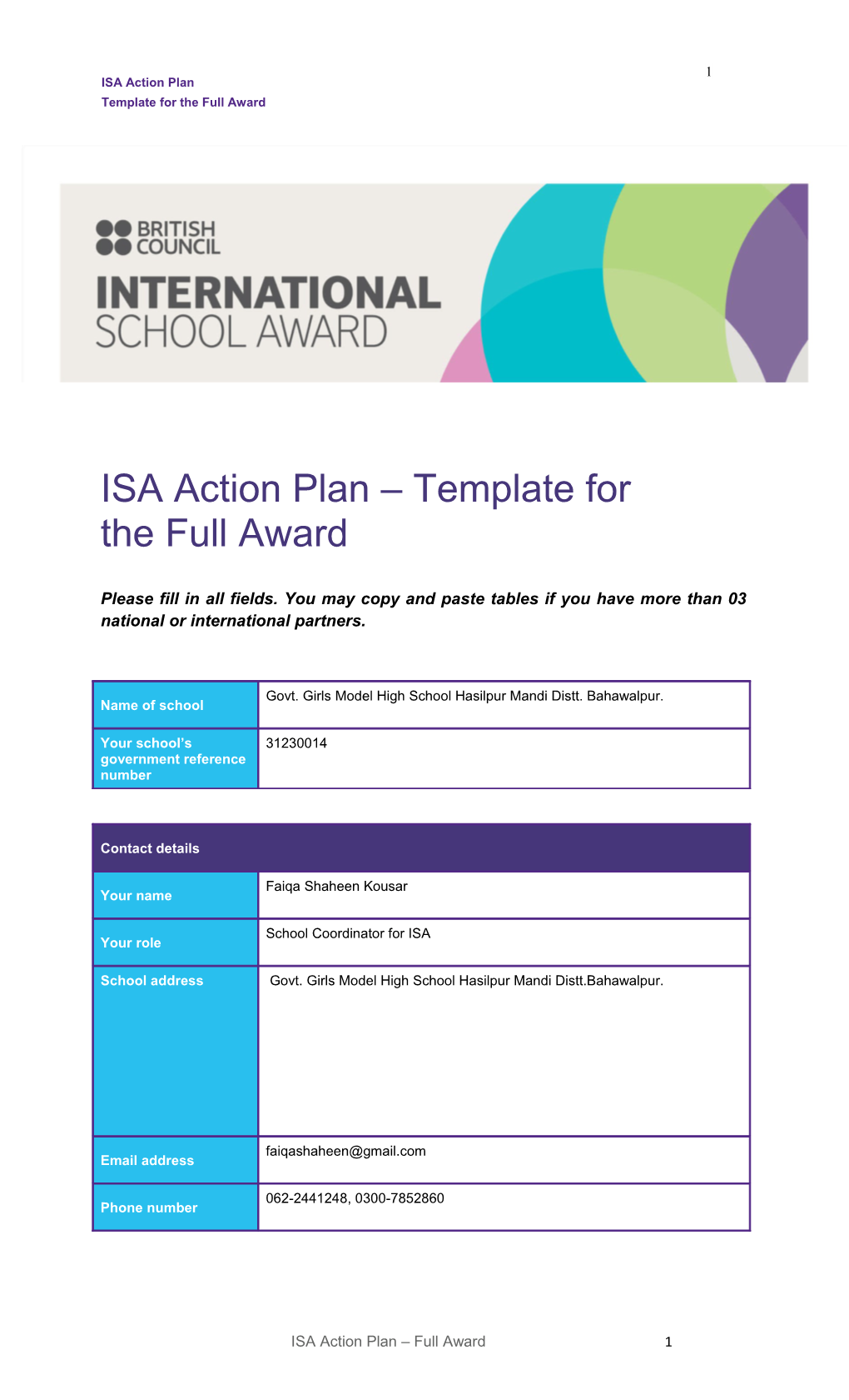 ISA Action Plan Template For