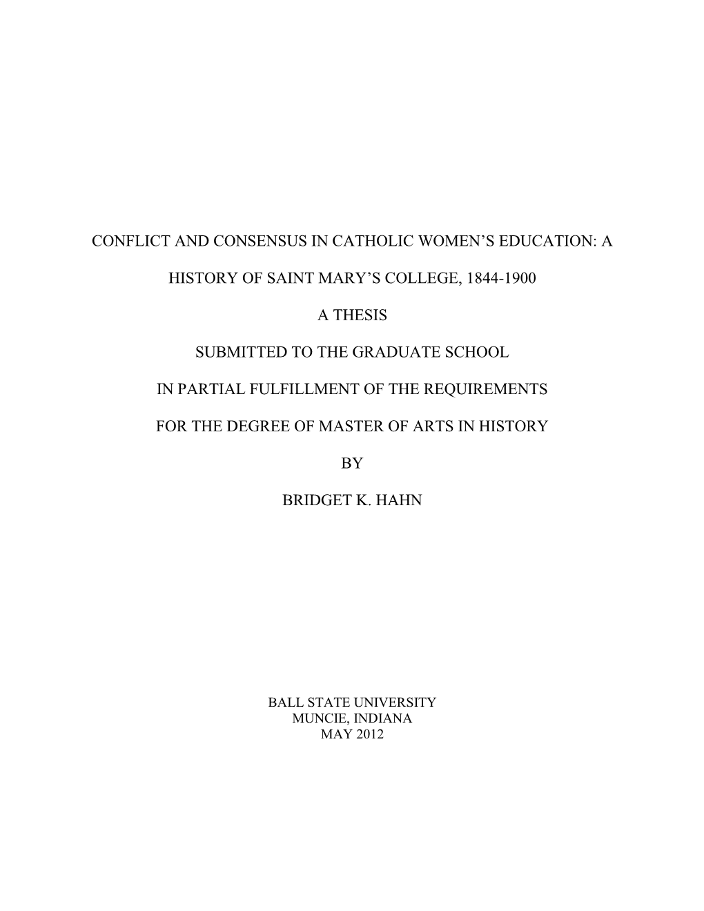 Conflict and Consensus in Catholic Women's Education